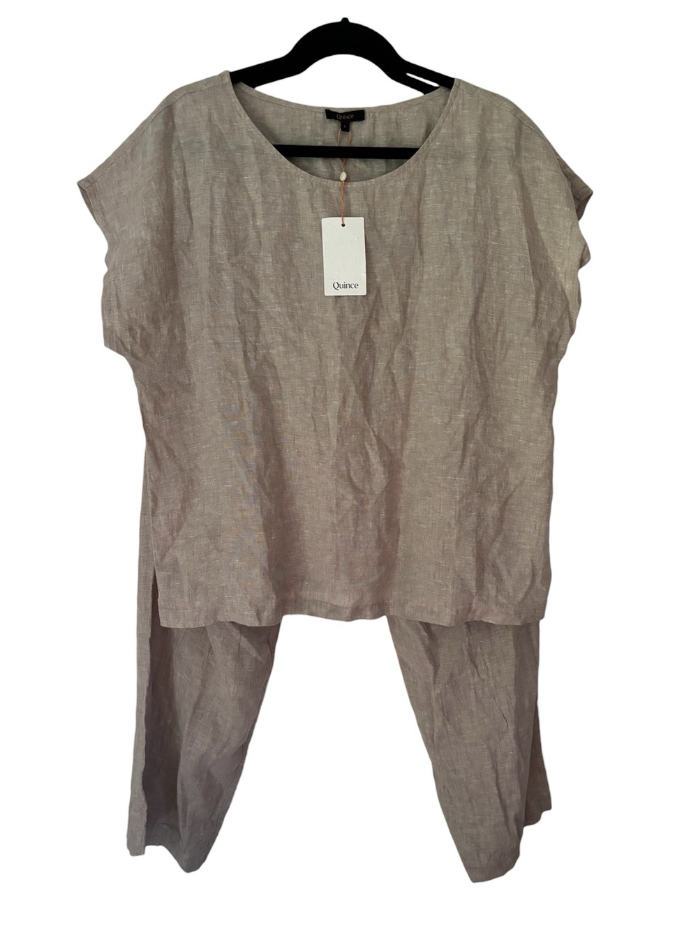 NWT Quince Two Piece Linen Set Short Sleeve Tunic and Drawstring Pant in Taupe